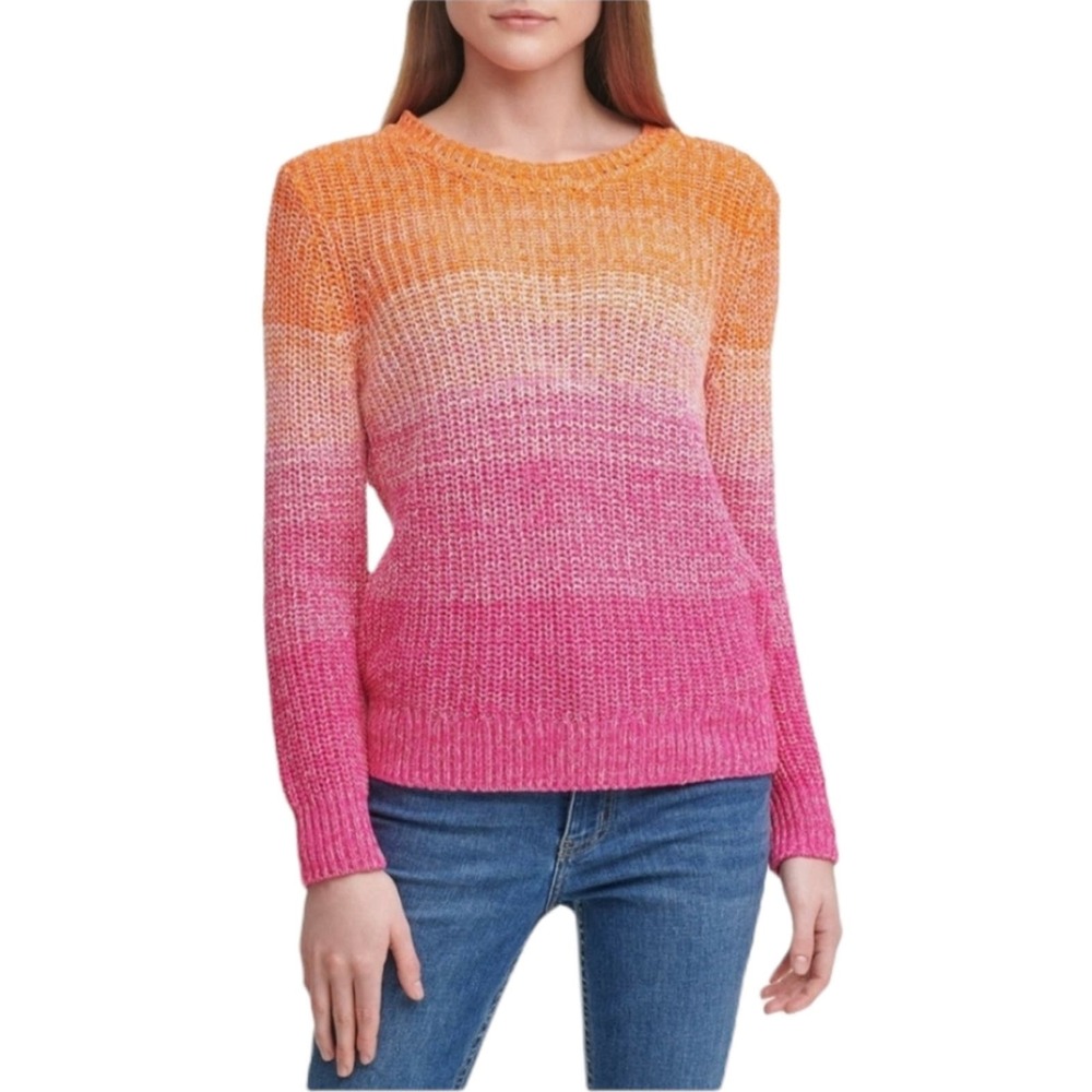 Calvin Klein Orange Ombre Marled Knit 100% Cotton Sweater Size Large